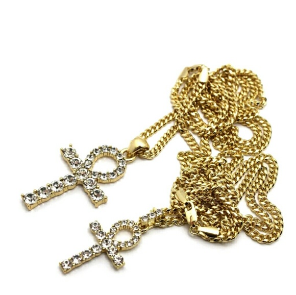 NEW ICED OUT HIP HOP GOLD SILVER ANKH
DOUBLE PEND - Picture 2 of 5